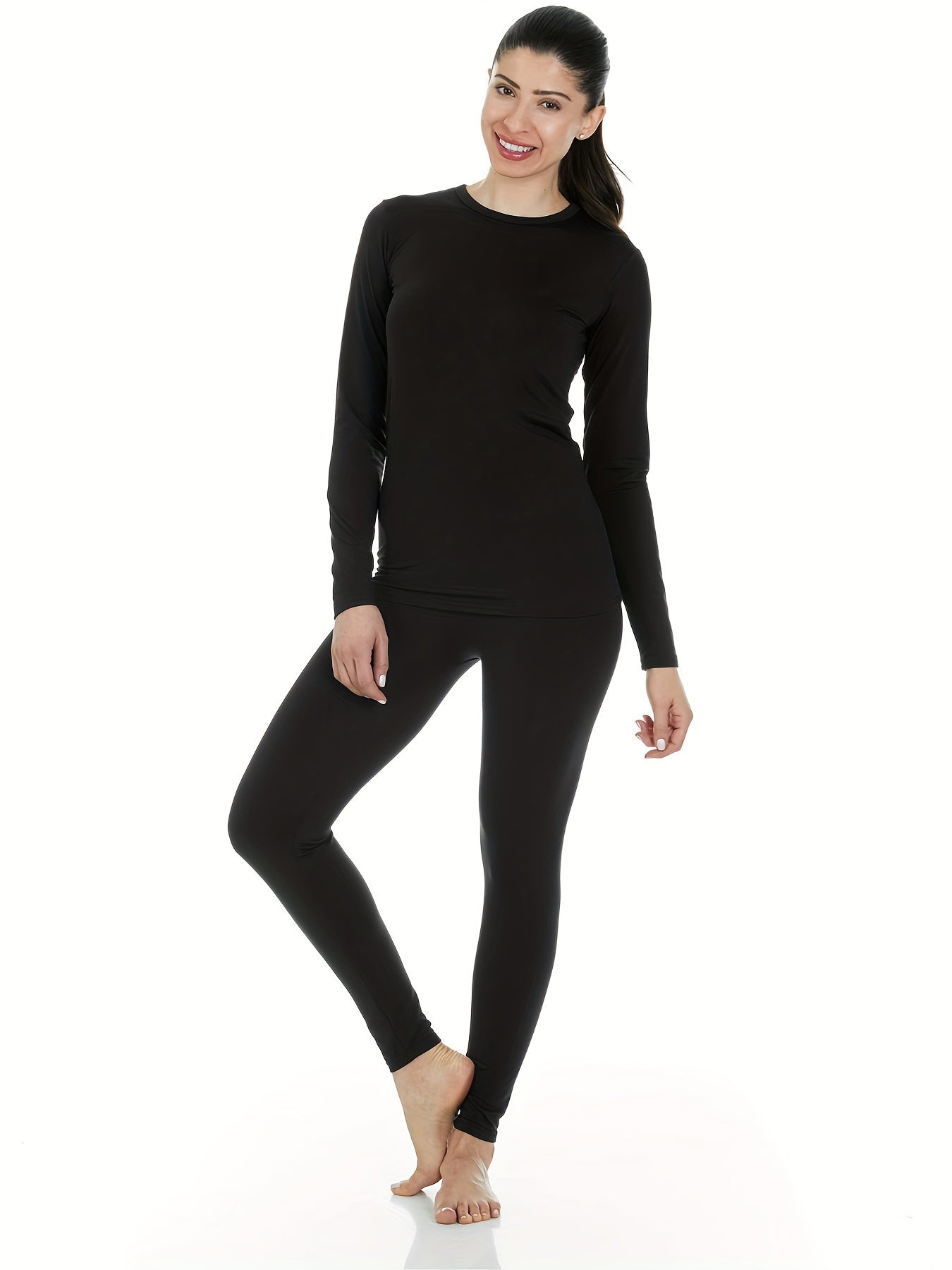 2Pcs Thermal Underwear Set Long Sleeve Top & Leggings Women's Activewear
