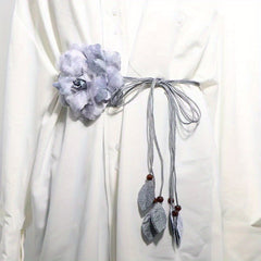 Chiffon Tie Dye Flower Sash Belt Leaf Pendant Tassel Bowknot Tied Belt