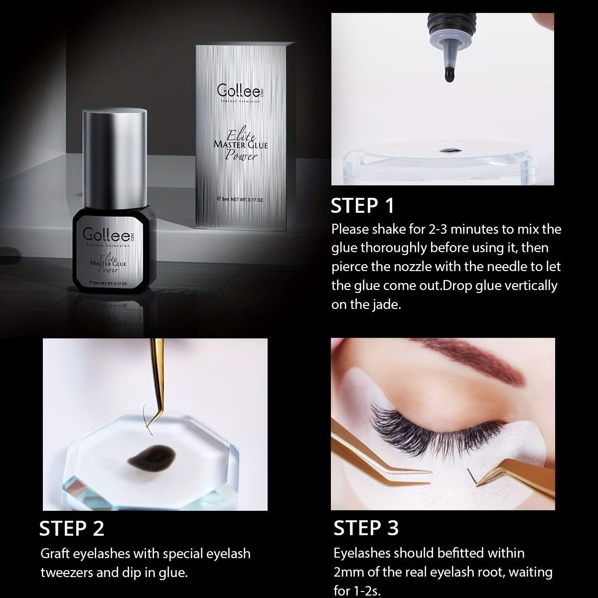 GOLLEE Eyelash Extension Glue Strong Adhesive 0.5 Sec Dry Time 8 Weeks Retention