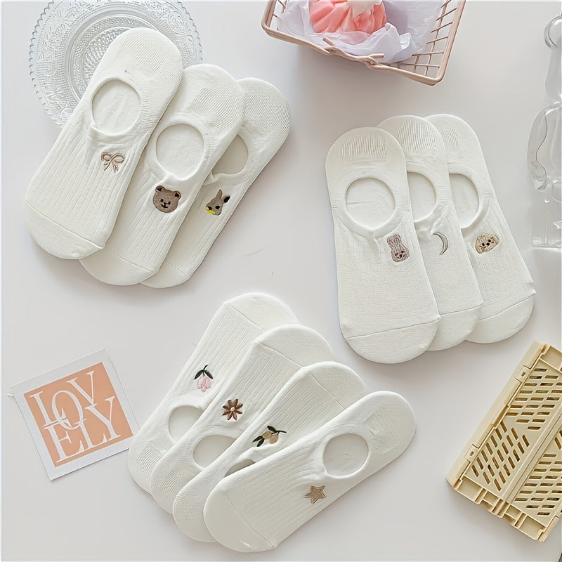 10 Pairs Cartoon Embroidery Low Cut Ankle Socks Women's Stockings