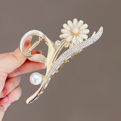 Flower Pearl Rhinestone Hair Grab Strong Hold Grip Hair Jaw Clip For Thick Hair