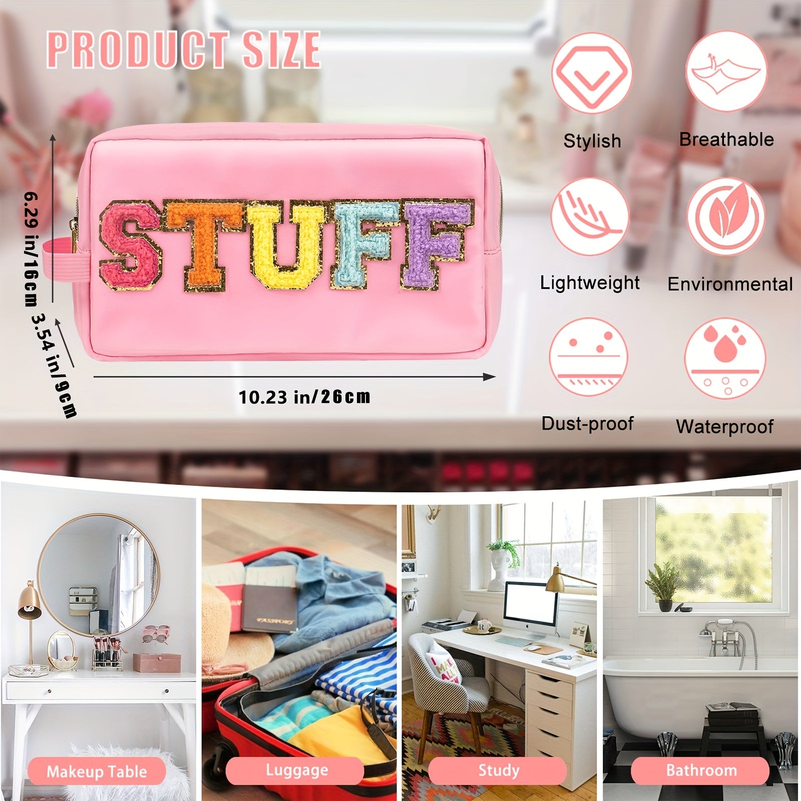 2 Pcs Nylon Cosmetic Bag Waterproof Makeup Pouch Zipper Travel Toiletries Pouch