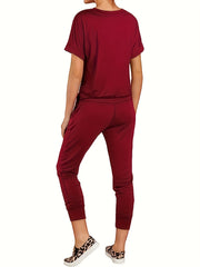  Casual Outfits Set Women's Plus Solid Batwing Sleeve Top & Pants Set