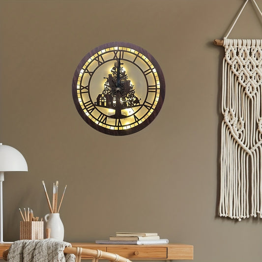 Children's Room Decoration Wall Clock LED Retro Wooden Sign Hanging Lamp