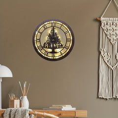 Children's Room Decoration Wall Clock LED Retro Wooden Sign Hanging Lamp