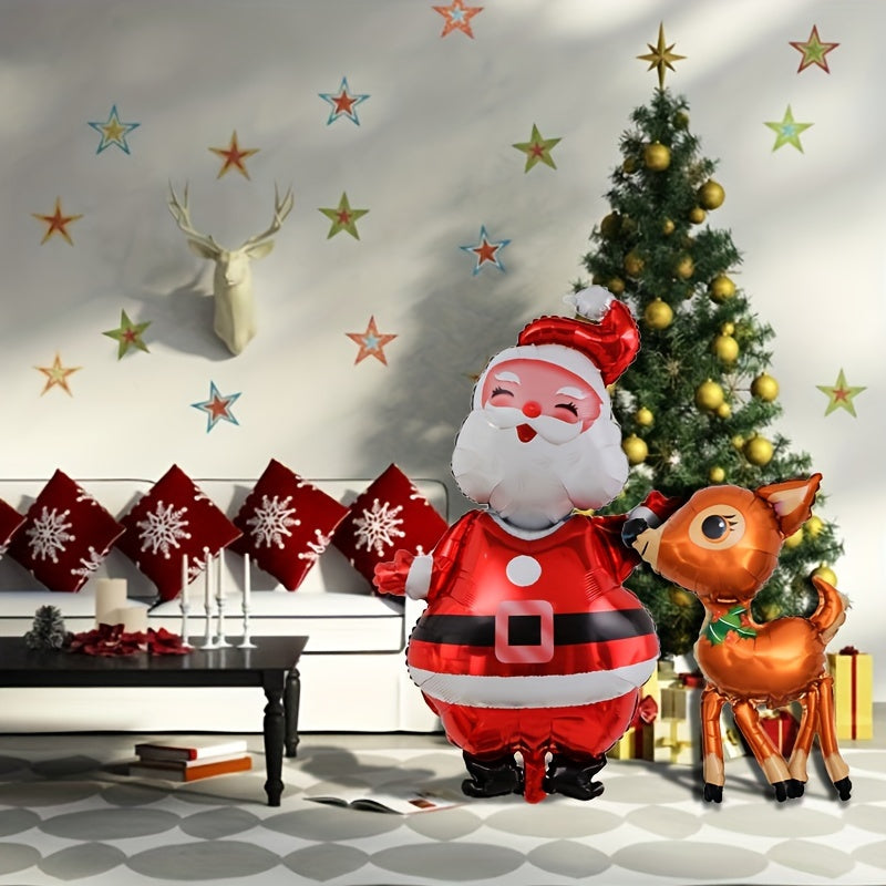 2pcs Santa Claus Reindeer Christmas Balloon Set with Ribbon and Straw