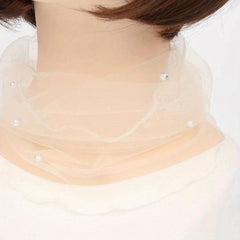 Faux Pearl Scarf Neckerchief Lightweight Gauze Infinity Scarf