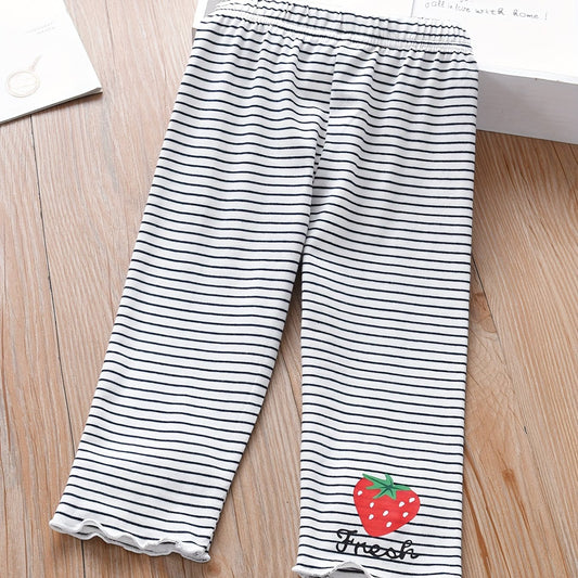 Girls Striped Strawberry Leggings with Ruffle Trim