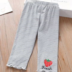 Girls Striped Strawberry Leggings with Ruffle Trim