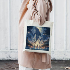Dolphin Anime Pattern Canvas Bag Lightweight Shopping Grocery Bag