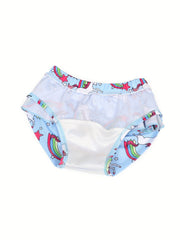 Girls Unicorn Bikini Tankini Swimsuit Ruffle Trim Top & Shorts Set