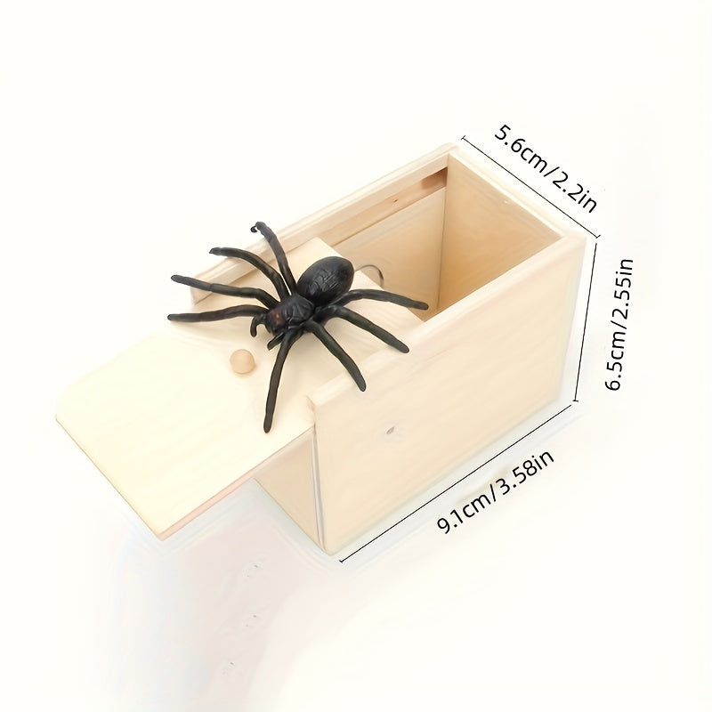 Spider Scare Rubber Spider Prank Box Wooden Spider