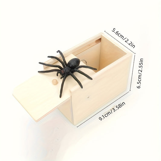 Spider Scare Rubber Spider Prank Box Wooden Spider