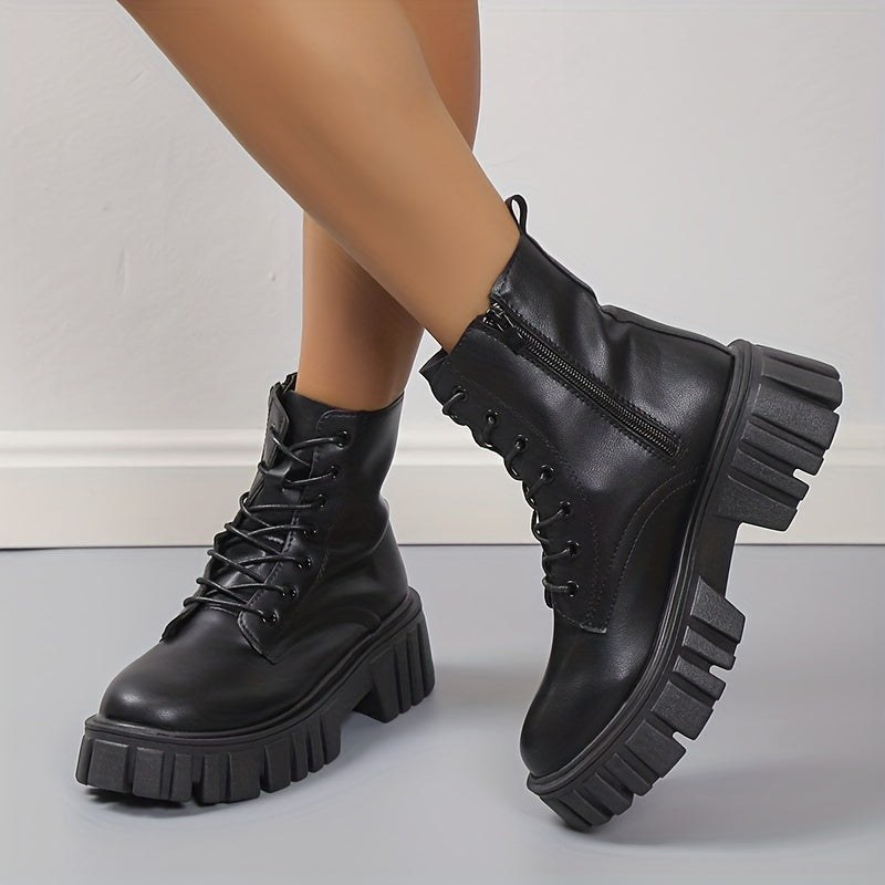 Platform Combat Boots Zipper & Lace Up Short Boots