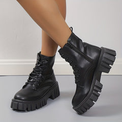 Platform Combat Boots Zipper & Lace Up Short Boots