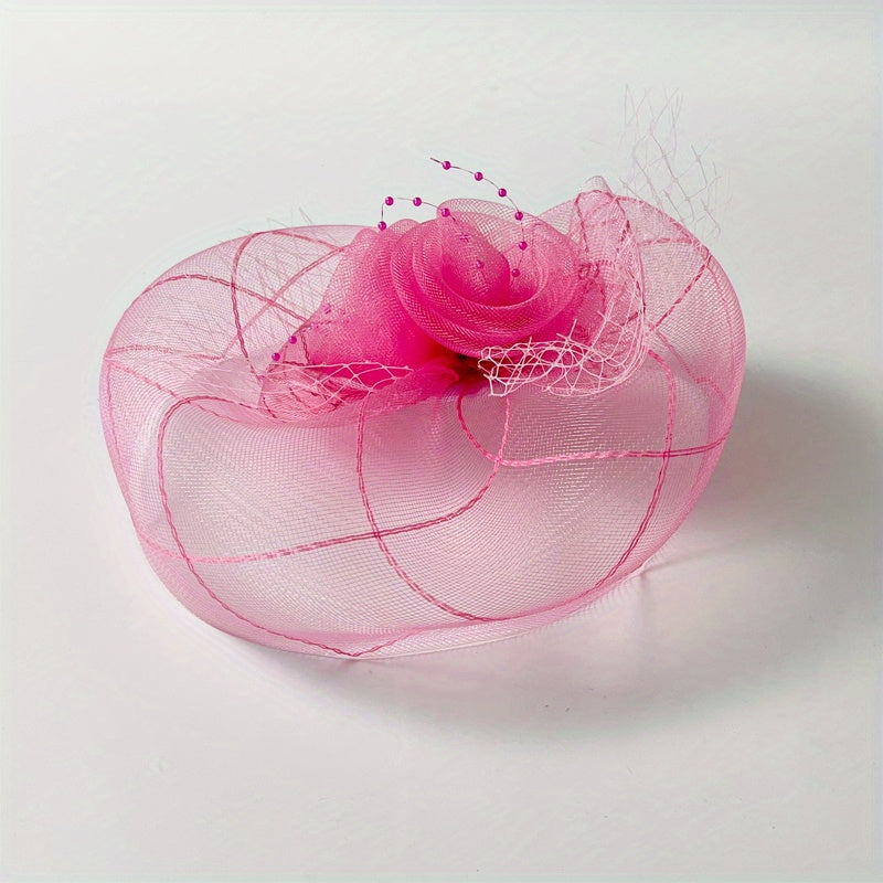 Pink Veil Head Piece Floral Hair Accessories With Clip