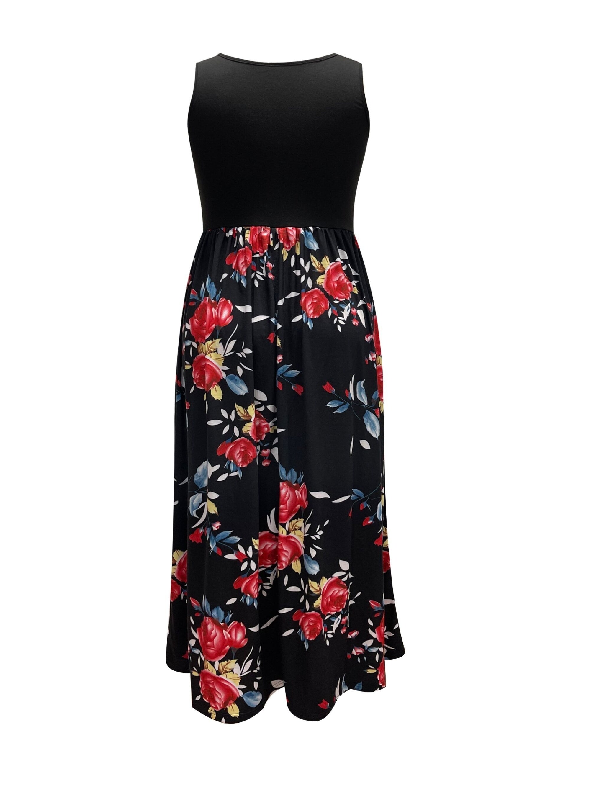  Floral Print Tank Maxi Dress With Pockets