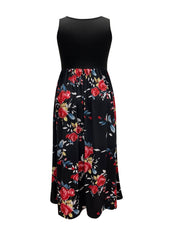  Floral Print Tank Maxi Dress With Pockets