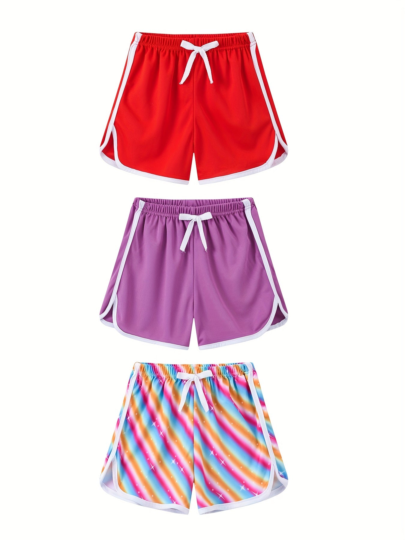 3pcs Girls Cat Floral Print Casual Quick Drying Shorts