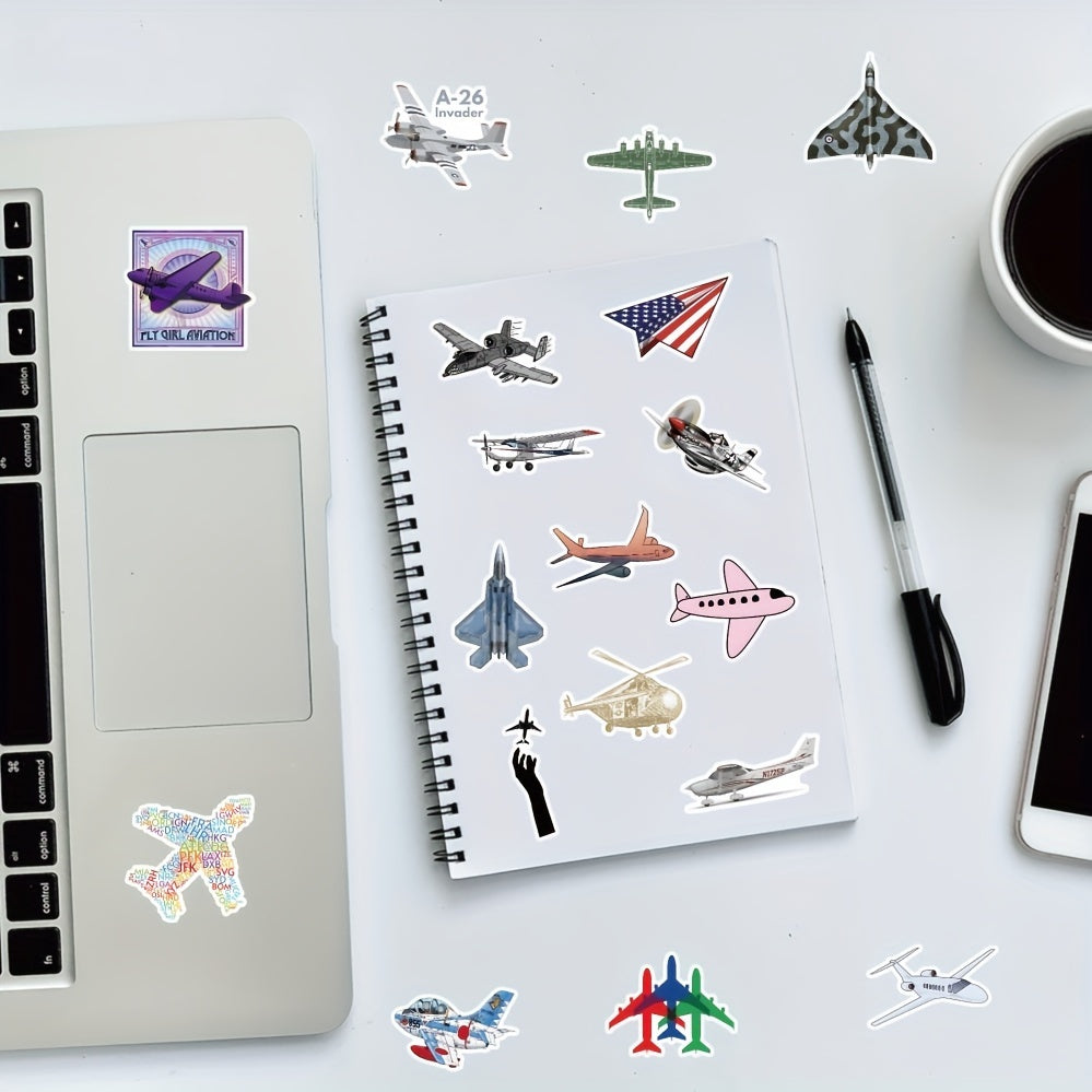 50pcs Aircraft Waterproof Decals For Bottles Laptop Luggage