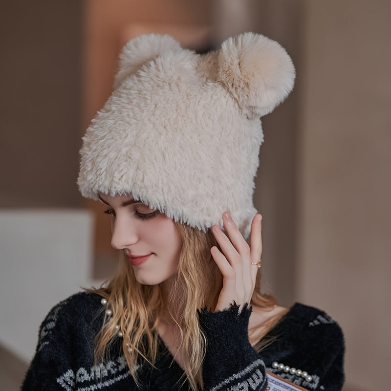 Bear Knitted Hat Women's Warm Hat Woolen Hat Embroidery Hip hop Cap
