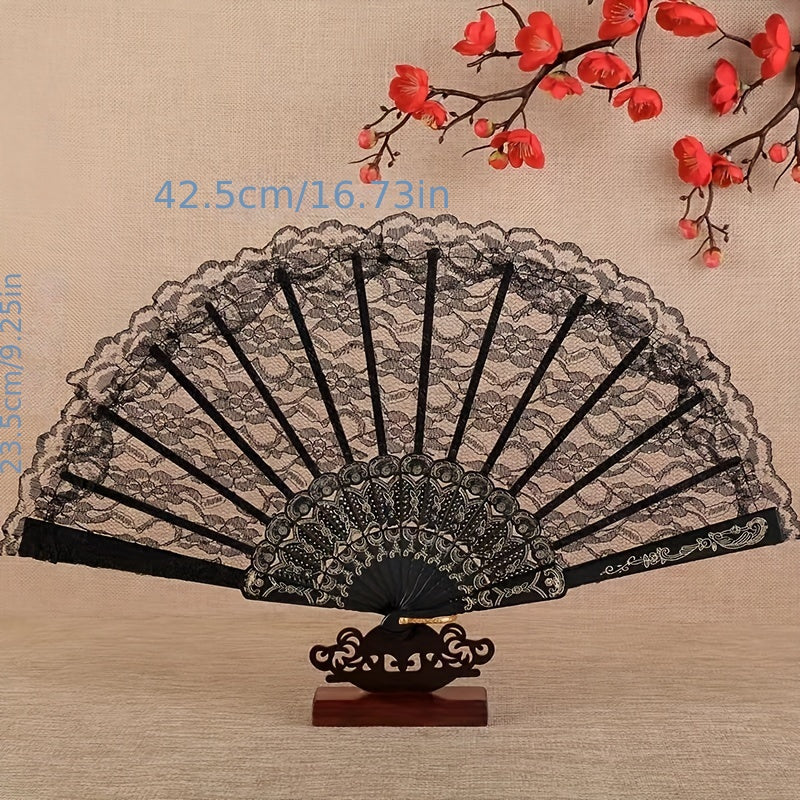 European Vintage Lace Fan Summer Orchid Fan