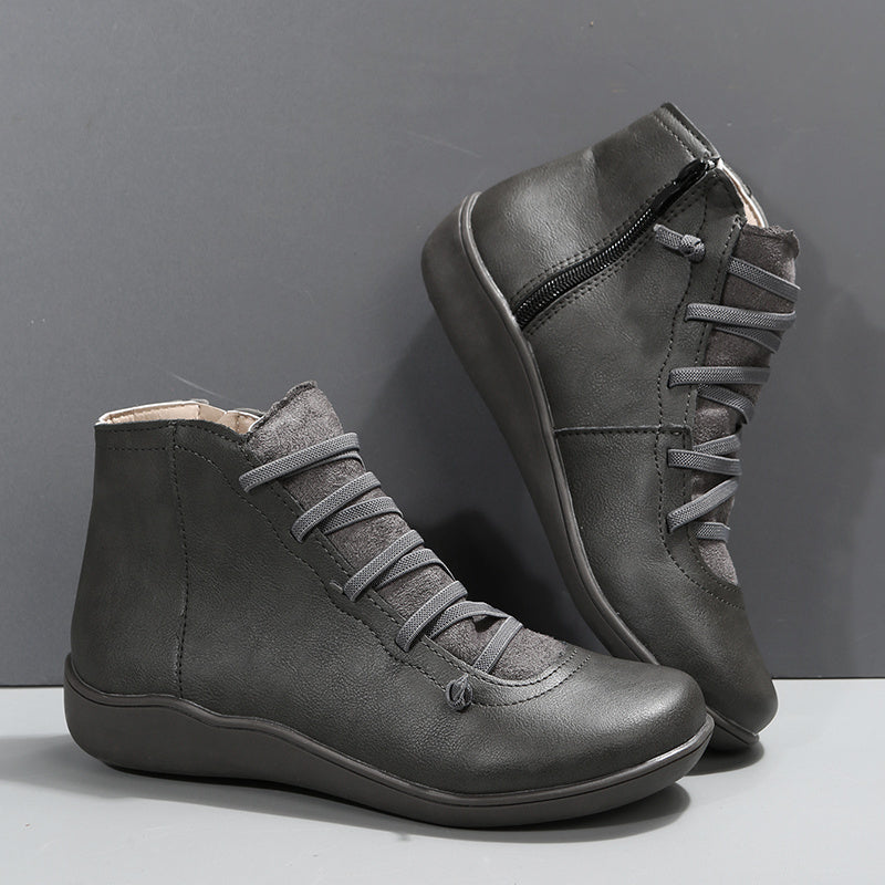 Women's Ankle Boots Zip Lace-up Detail Flat Boots