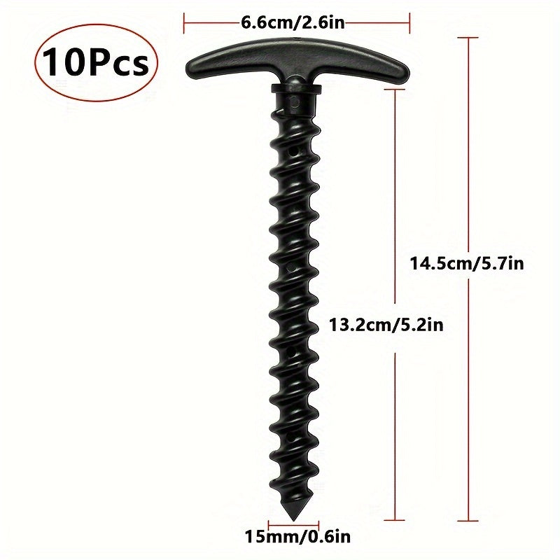 10pcs Plastic Tent Stakes Ground Anchors 14 T-shaped Spiral Thread
