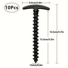 10pcs Plastic Tent Stakes Ground Anchors 14 T-shaped Spiral Thread