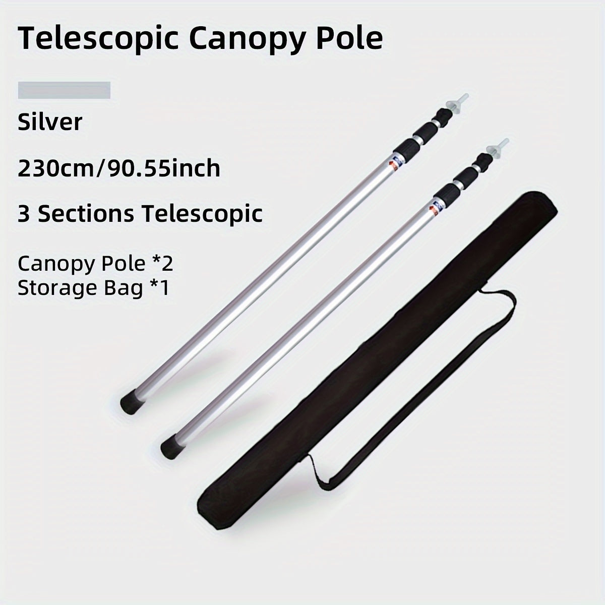 2pcs Adjustable Tent Poles Aluminum Alloy Camping Beach Shelter Tarp Awning Pole