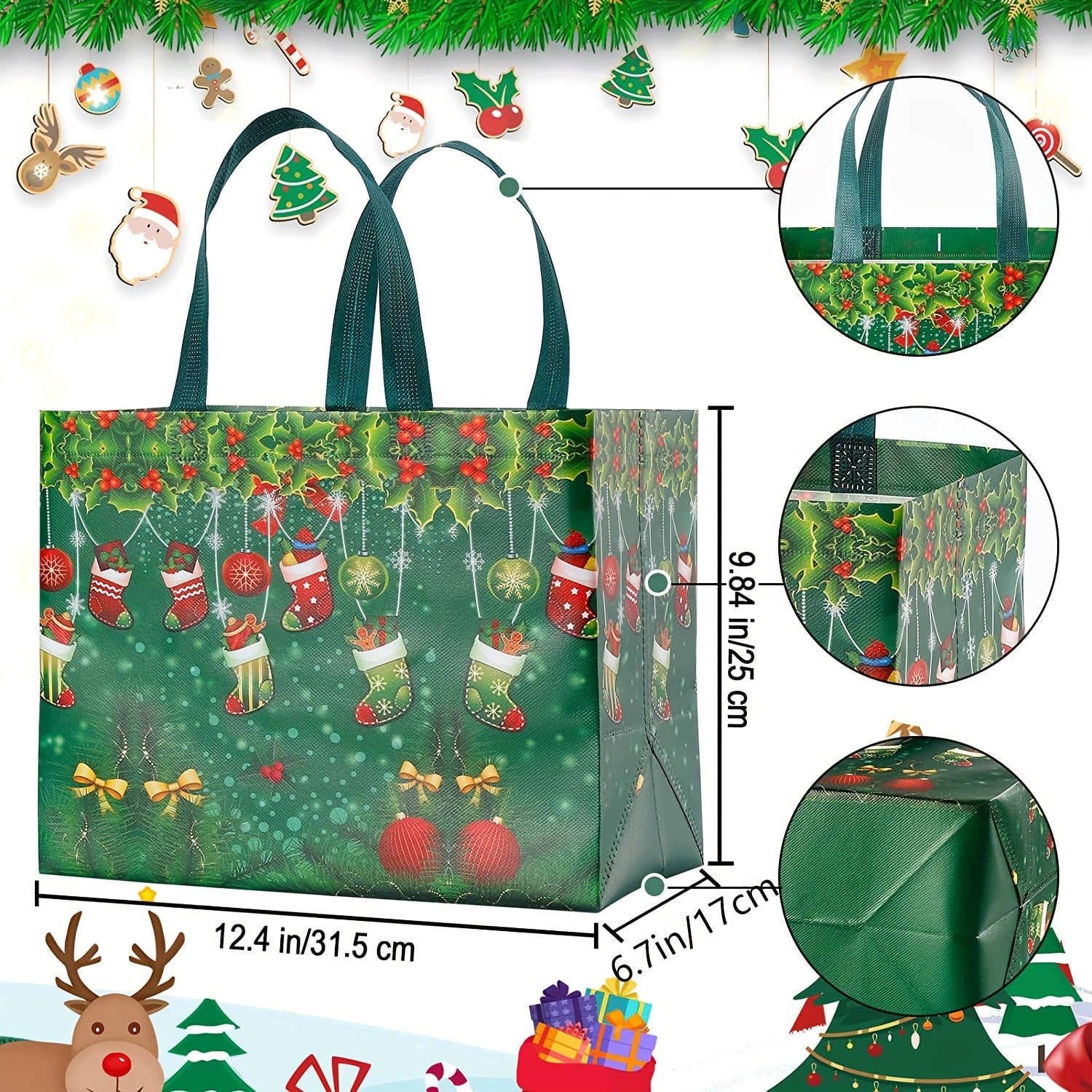 3pcs Christmas Gift Bags Large Size Holiday Gift Bags With Handle