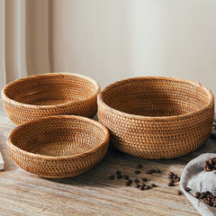 Round Rattan Fruit Basket Decorative Serving Baskets