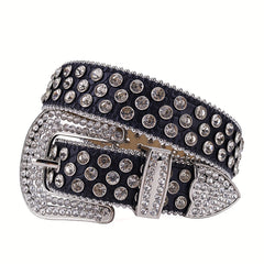 Sparkling Rhinestone Western Cowgirl Studded PU Leather Belt