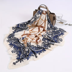 Paisley Print Square Scarf Pleated Shawl Women Windproof Head Wrap