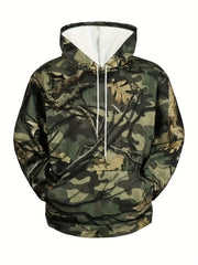 Camouflage Print Hoodie Men Graphic Sweatshirt Kangaroo Pocket Hooded Pullover