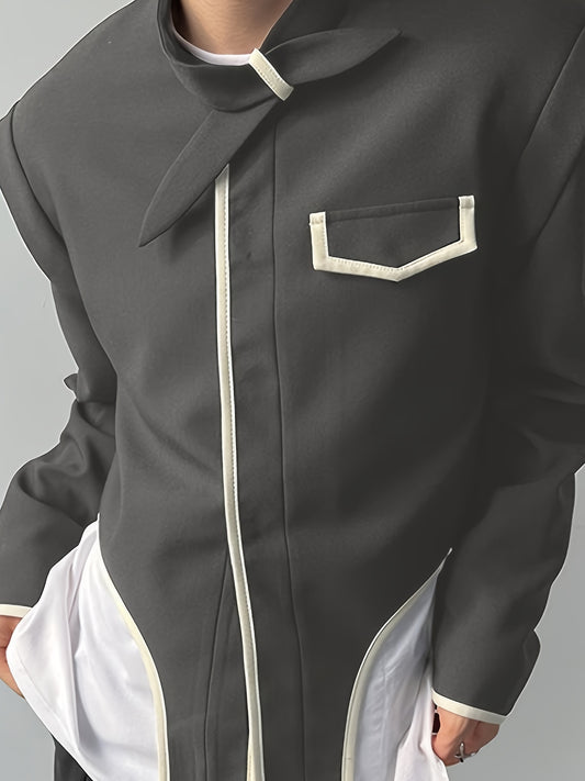 Irregular Blazer Men's Stand Collar Solid Suit Jacket Spring Summer