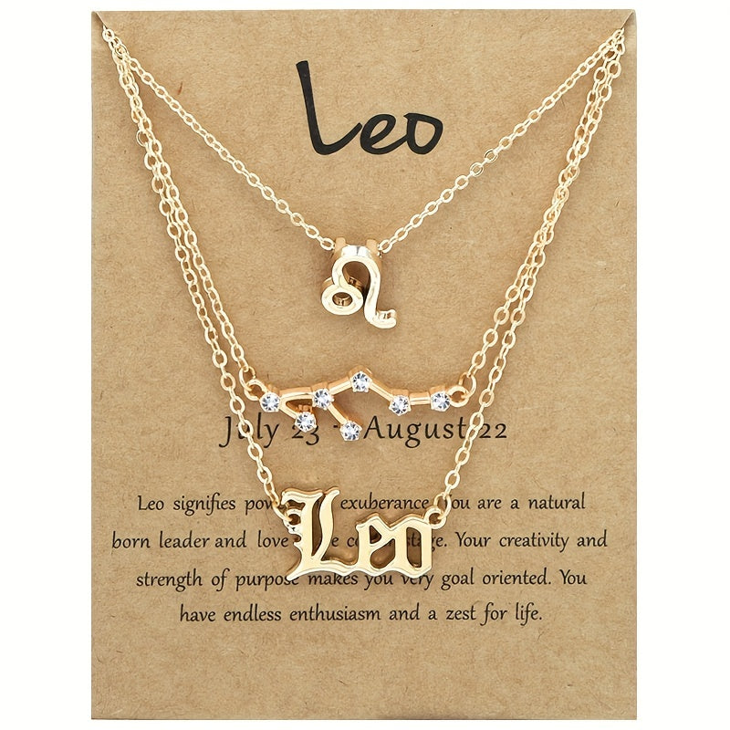 Golden 12 Zodiac Symbols Star Map Pendant Necklace Set