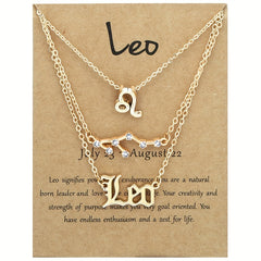 Golden 12 Zodiac Symbols Star Map Pendant Necklace Set