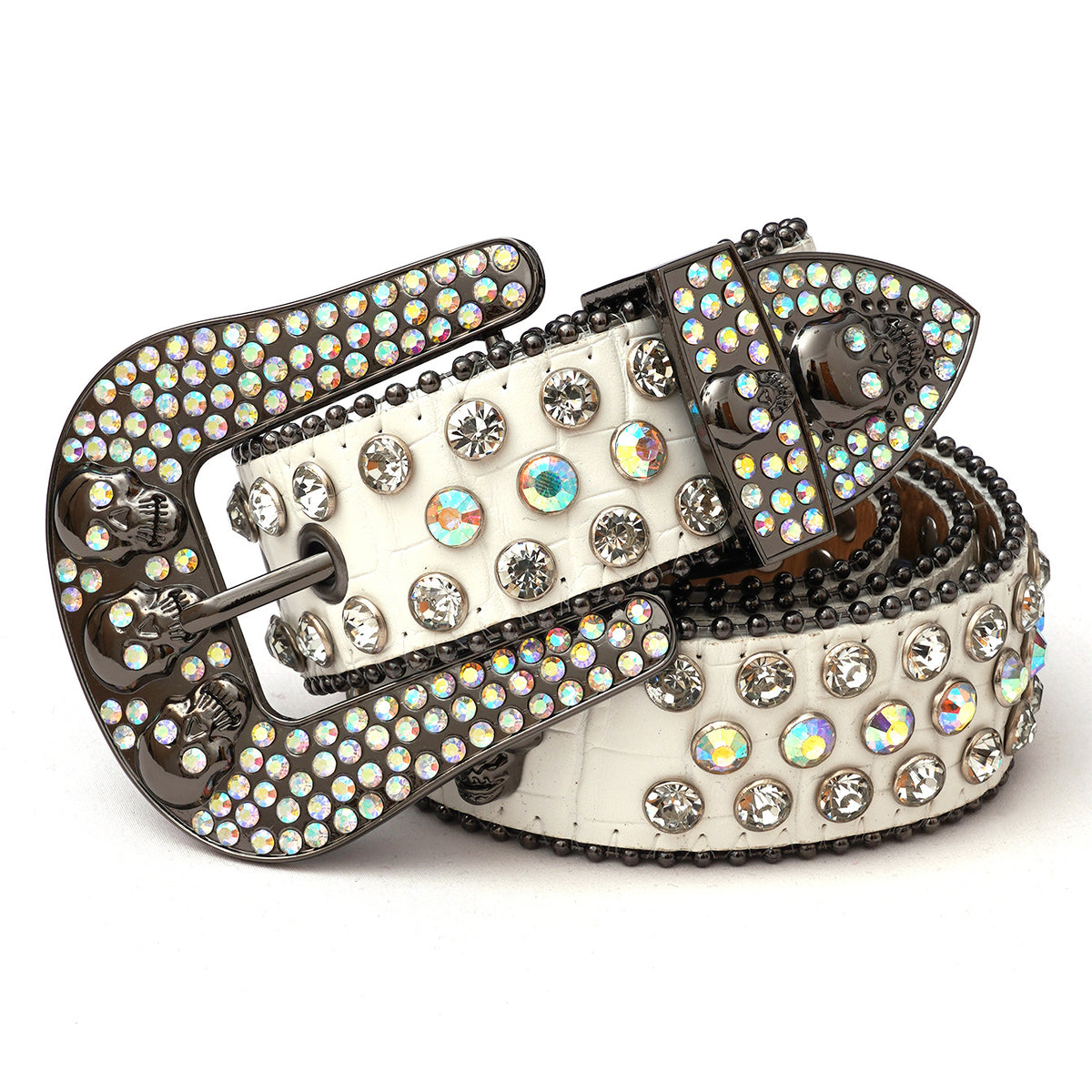 Rhinestone Men's Skull Belt Western Cowboy Stylish Belt Metal Buckle Bling Belt