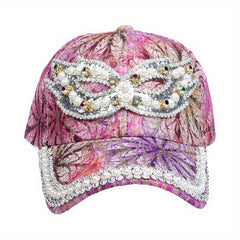 Rhinestone Baseball Cap Y2K Faux Pearl Leaf Flower Hat
