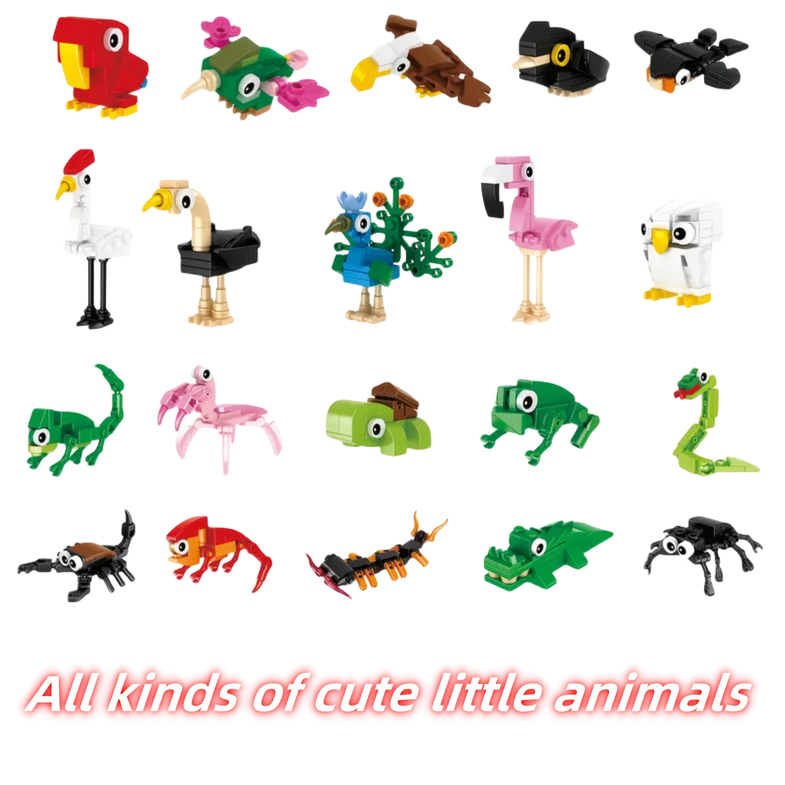 20pcs Insect & Bird Building Blocks Set with Small Animals
