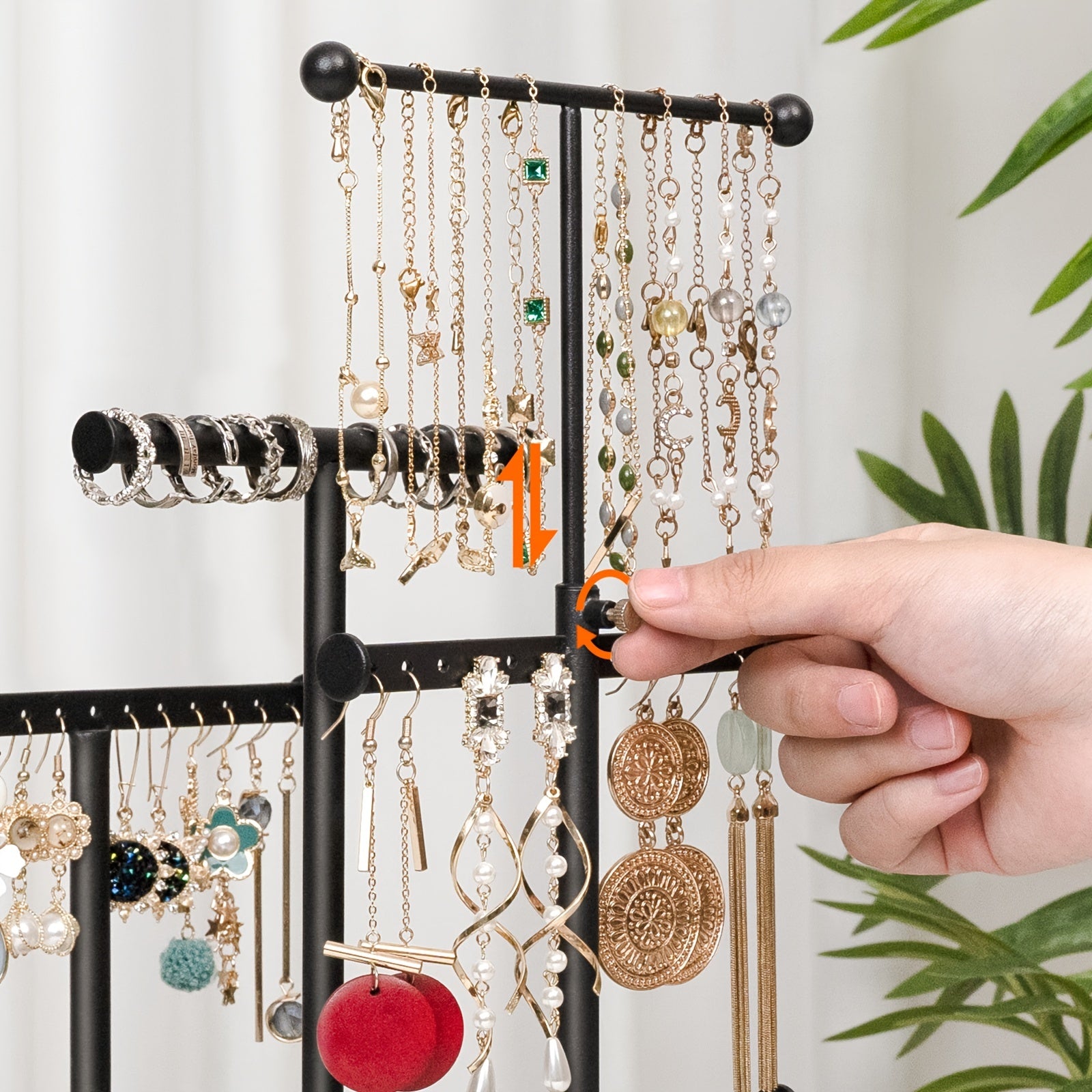Emfogo Earring Organizer Triple Rods 5 Layer Jewelry Holder Stand