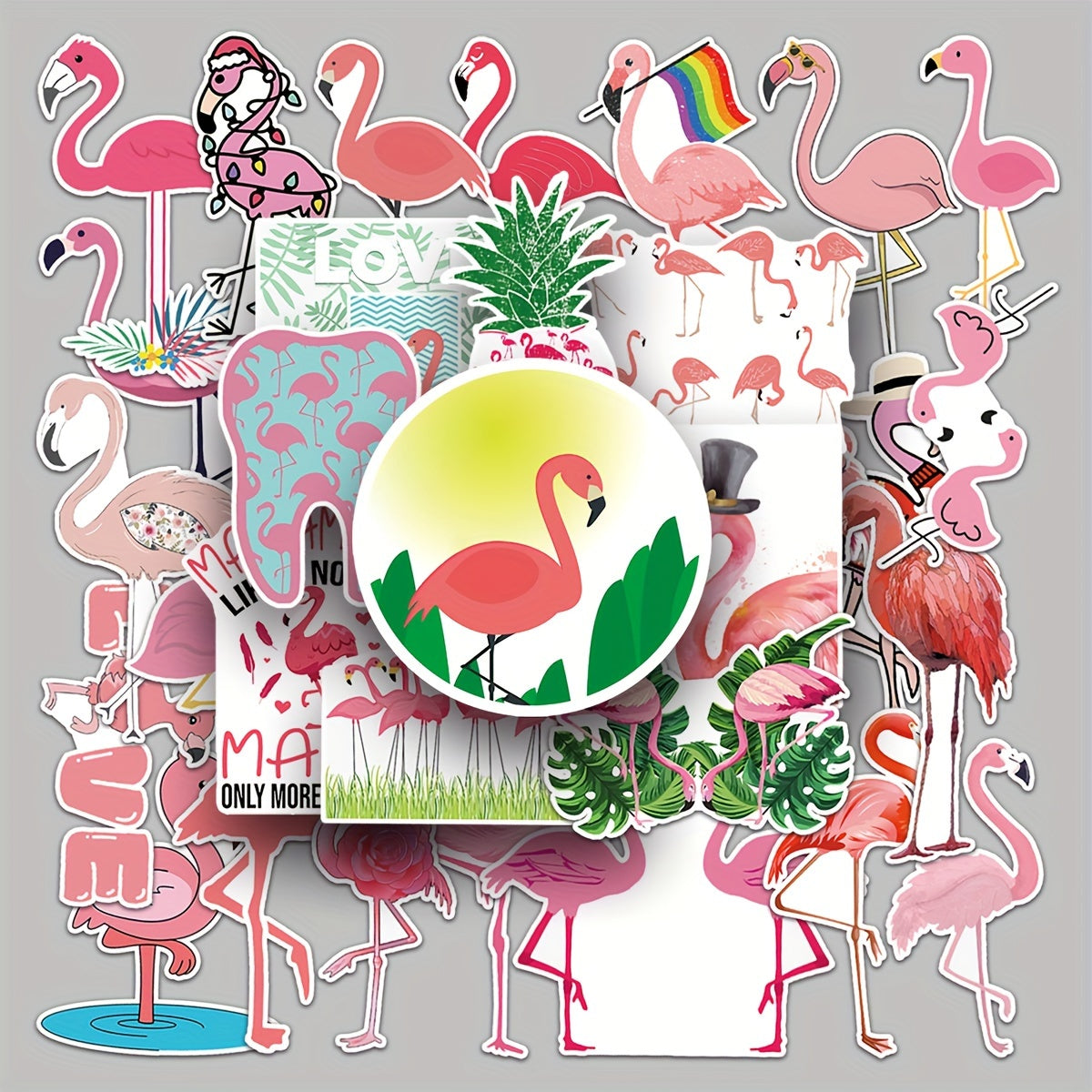 50pcs Flamingo Waterproof Stickers for Bottles Laptop Scrapbook