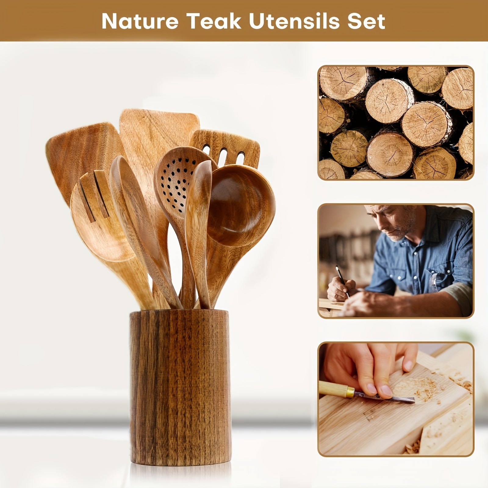 8 Pack Wooden Spoons for Cooking Nonstick Kitchen Utensil Set