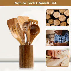 8 Pack Wooden Spoons for Cooking Nonstick Kitchen Utensil Set