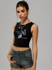 Butterfly Print Sleeveless Crop Top
