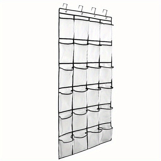 24 Grid Large Transparent Door Shoe Rack with Crystal Pocket, Wardrobe Hangers