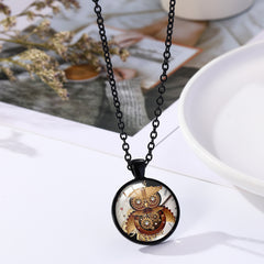 Steampunk Clock Shape Pendant Necklace Animal Pattern Goth Mech