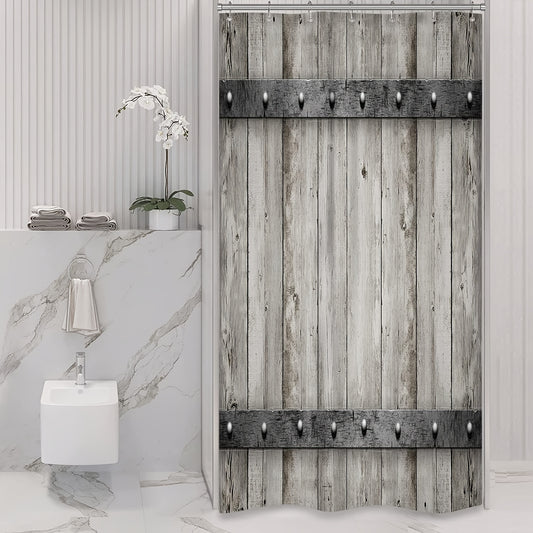 Rustic Farmhouse Shower Curtain with Barn Door Design