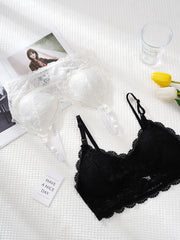 2pcs Lace Wireless Bras Scalloped Trim Intimates Bra Women's Lingerie